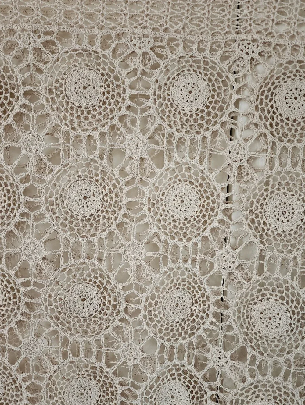 NWT.Beige Hand Work  Crochet Lace Tablecloth  Neutral Table Linen 100% Cotton.